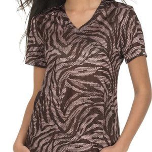 🐳 NWT KOI LITE BLISS BROWN ZEBRA PRINT SCRUB TOP